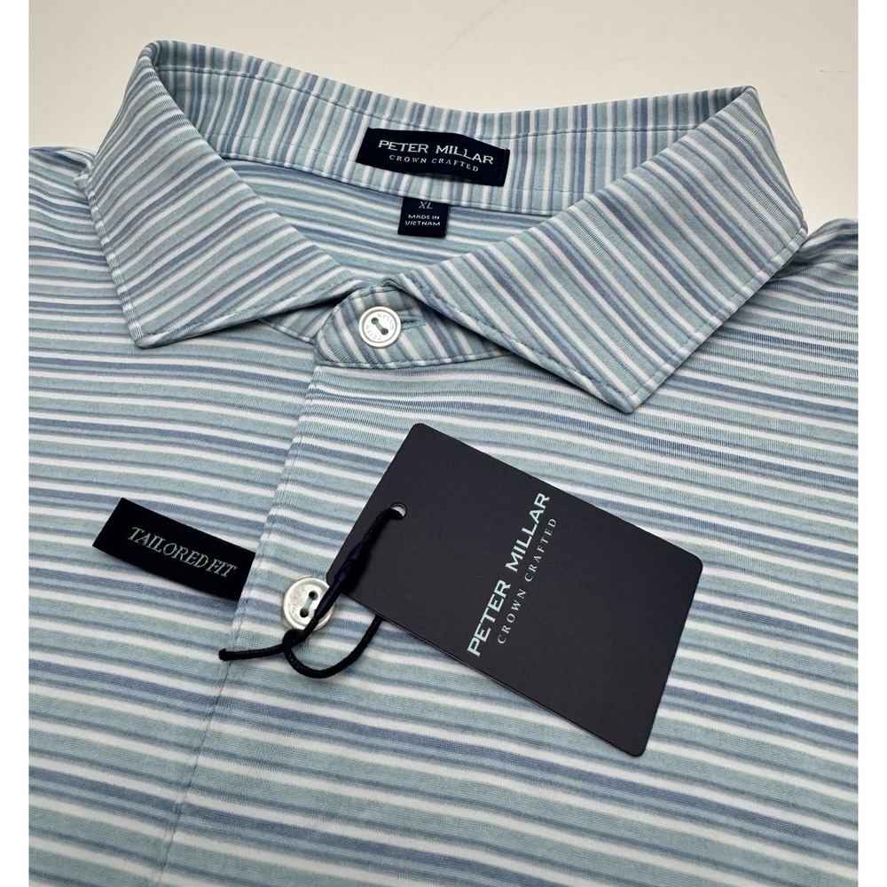 NWT Peter Millar Cadence Striped Tailored Fit Golf Polo Shirt BSPRU Blue XL $115